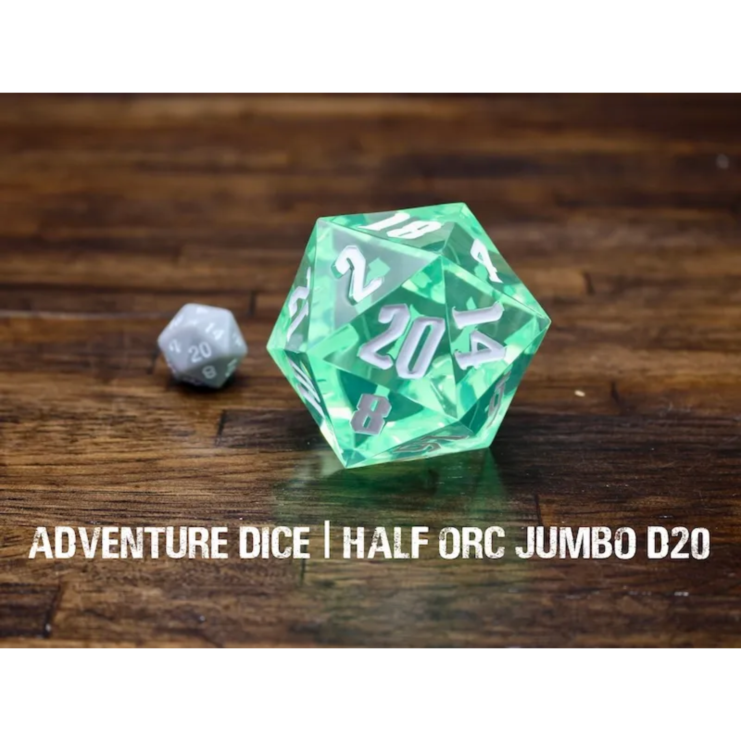 Half Orc Jumbo D20 Transparent pale green with white numbers